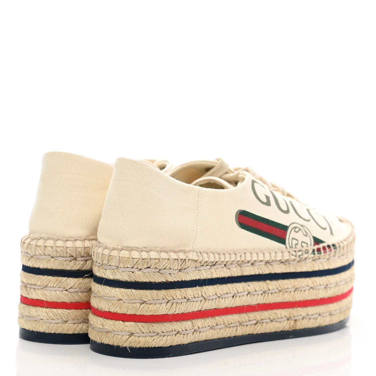 Gucci Canvas Logo Lace-Up Platform Espadrilles 36.5 Greggio Grege 4 of 8