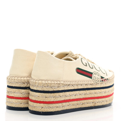 Gucci Canvas Logo Lace-Up Platform Espadrilles 36.5 Greggio Grege 4 of 8
