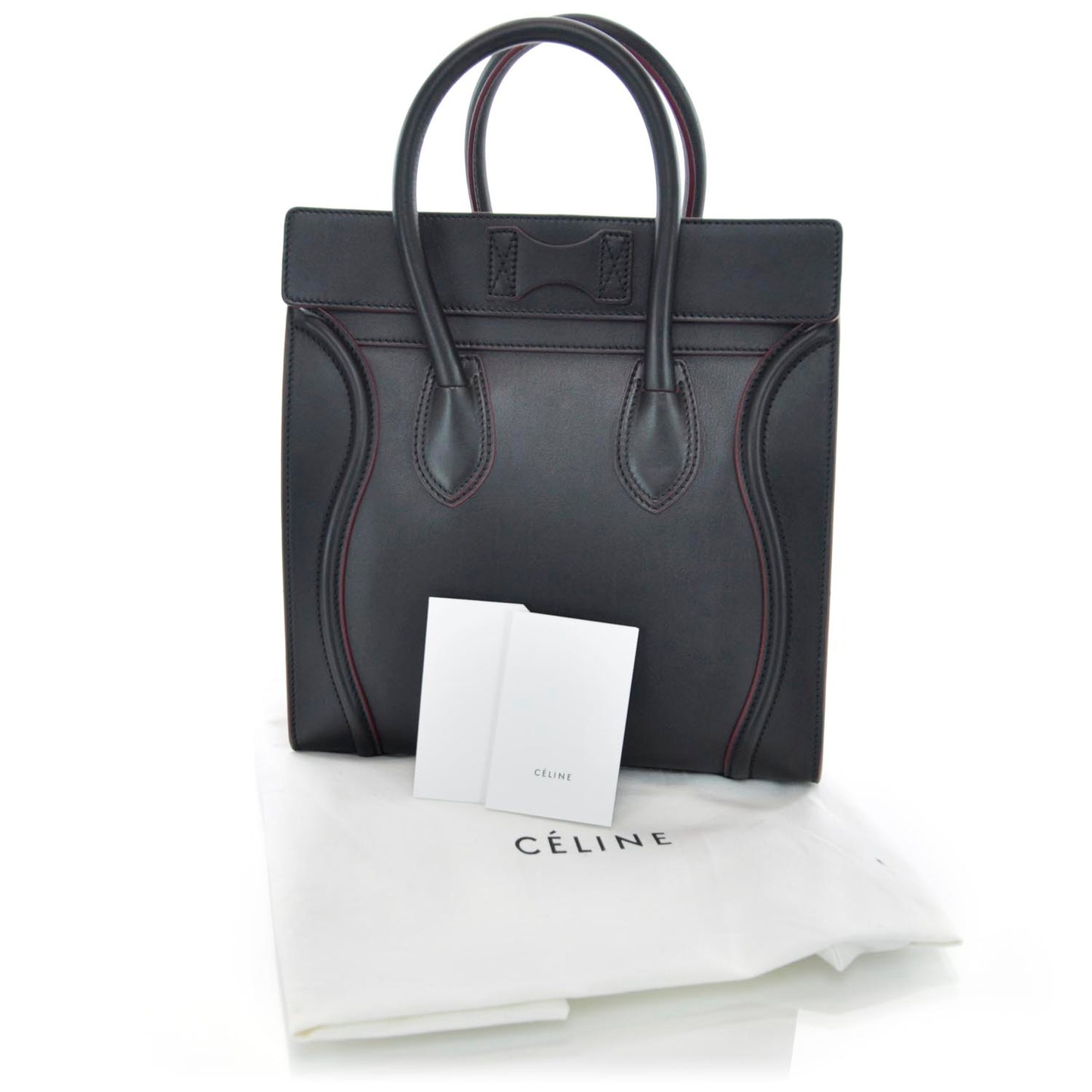 Smooth Calfskin Mini Luggage Black w Pink Trim