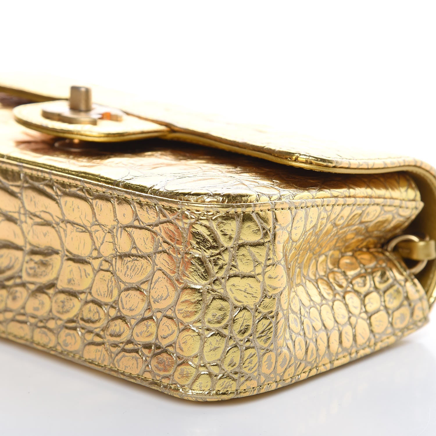 Chanel Metallic Calfskin Crocodile Embossed Cocodile Rectangular Mini Flap Gold 10 of 10