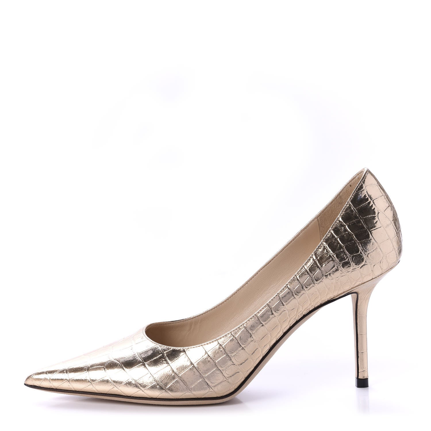 Jimmy Choo Metallic Crocodile Embossed Calfskin Love 85 Pump 37.5 Gold 1 of 8
