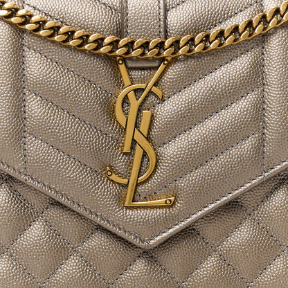 Saint Laurent Metallic Grain De Poudre Mixed Matelasse Triquilt Monogram Chain Wallet Piombo 7 of 9