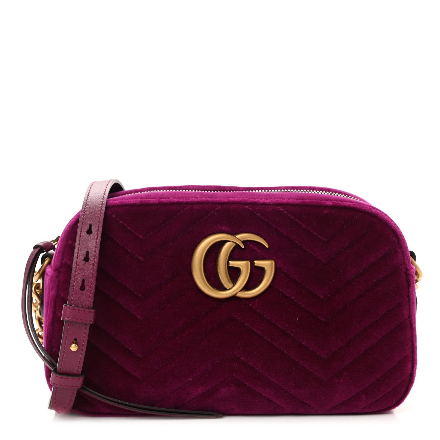 Gucci Velvet Matelasse Small GG Marmont Chain Shoulder Bag Fuchsia Violet Cyclamen 1 of 8