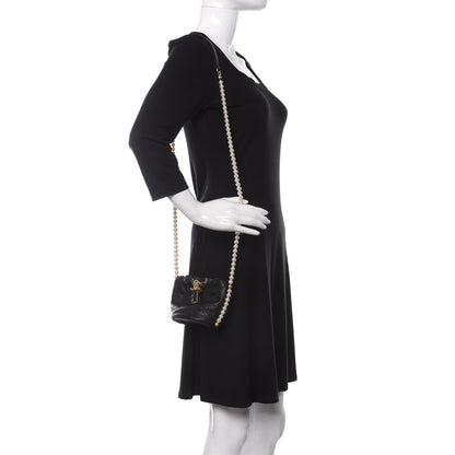 Chanel Calfskin Quilted Pearl Mini About Pearls Drawstring Bucket Bag Black 2 of 9