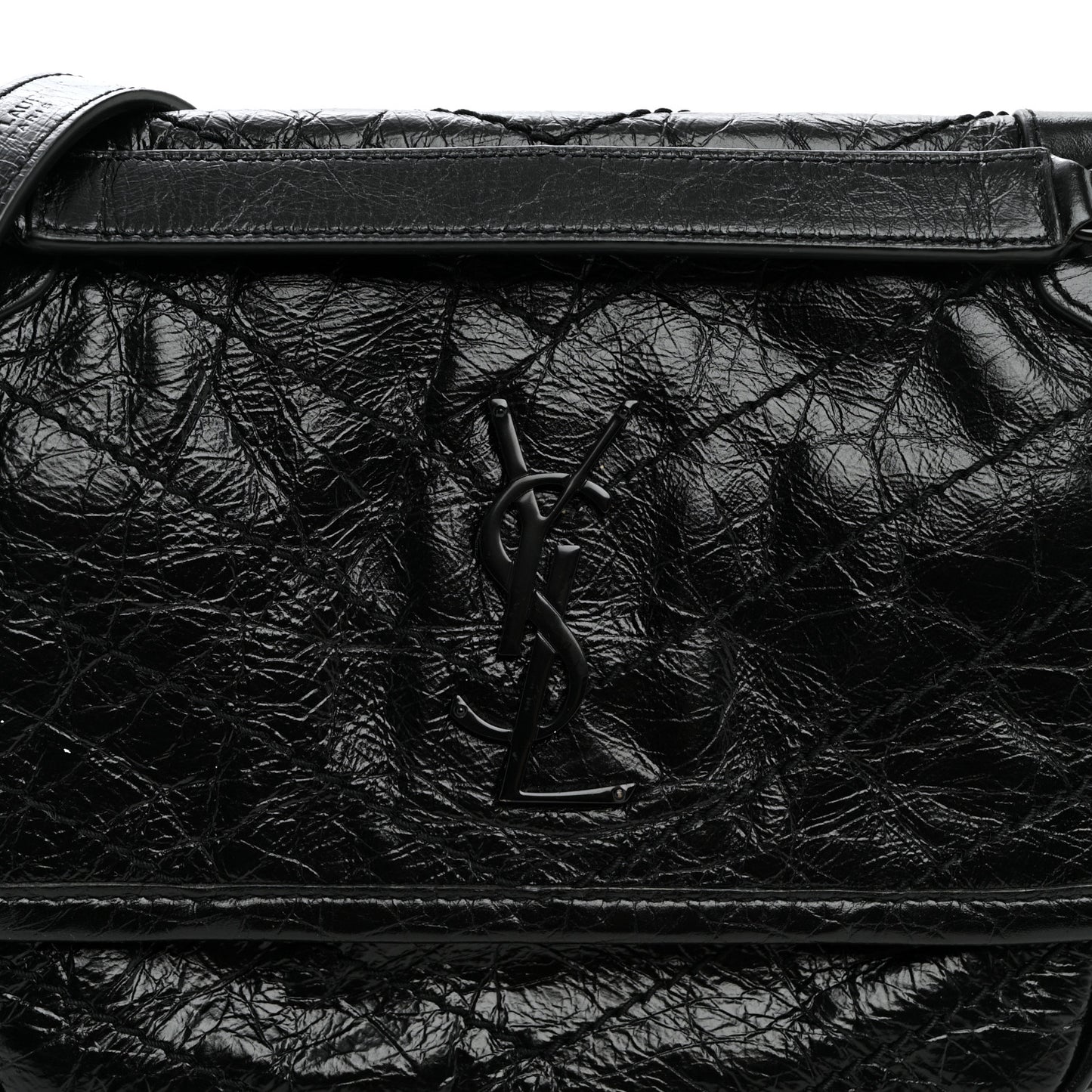 Crinkled Calfskin Matelasse Monogram Baby Niki Chain Satchel Black