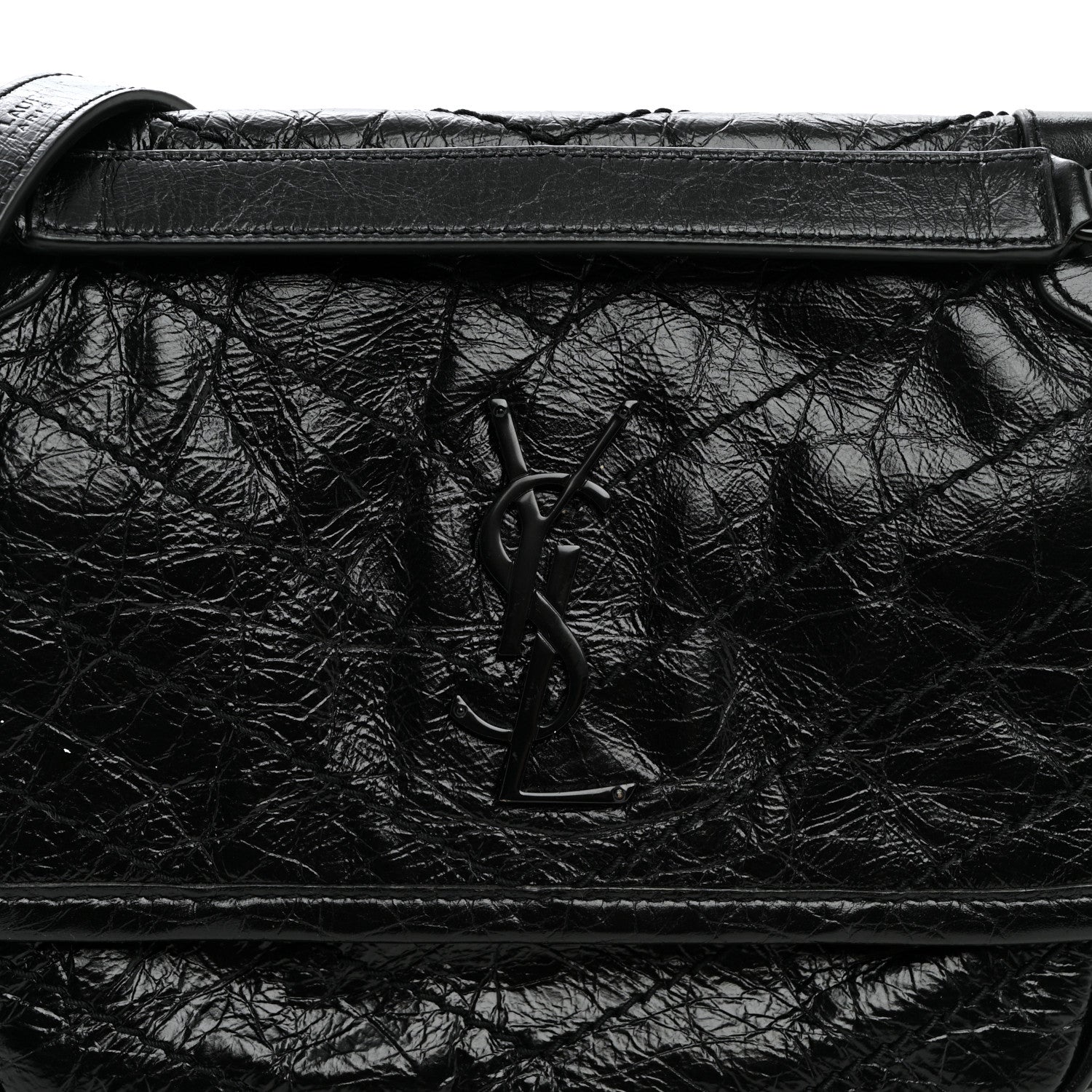 Saint Laurent Crinkled Calfskin Matelasse Monogram Baby Niki Chain Satchel Black 8 of 10