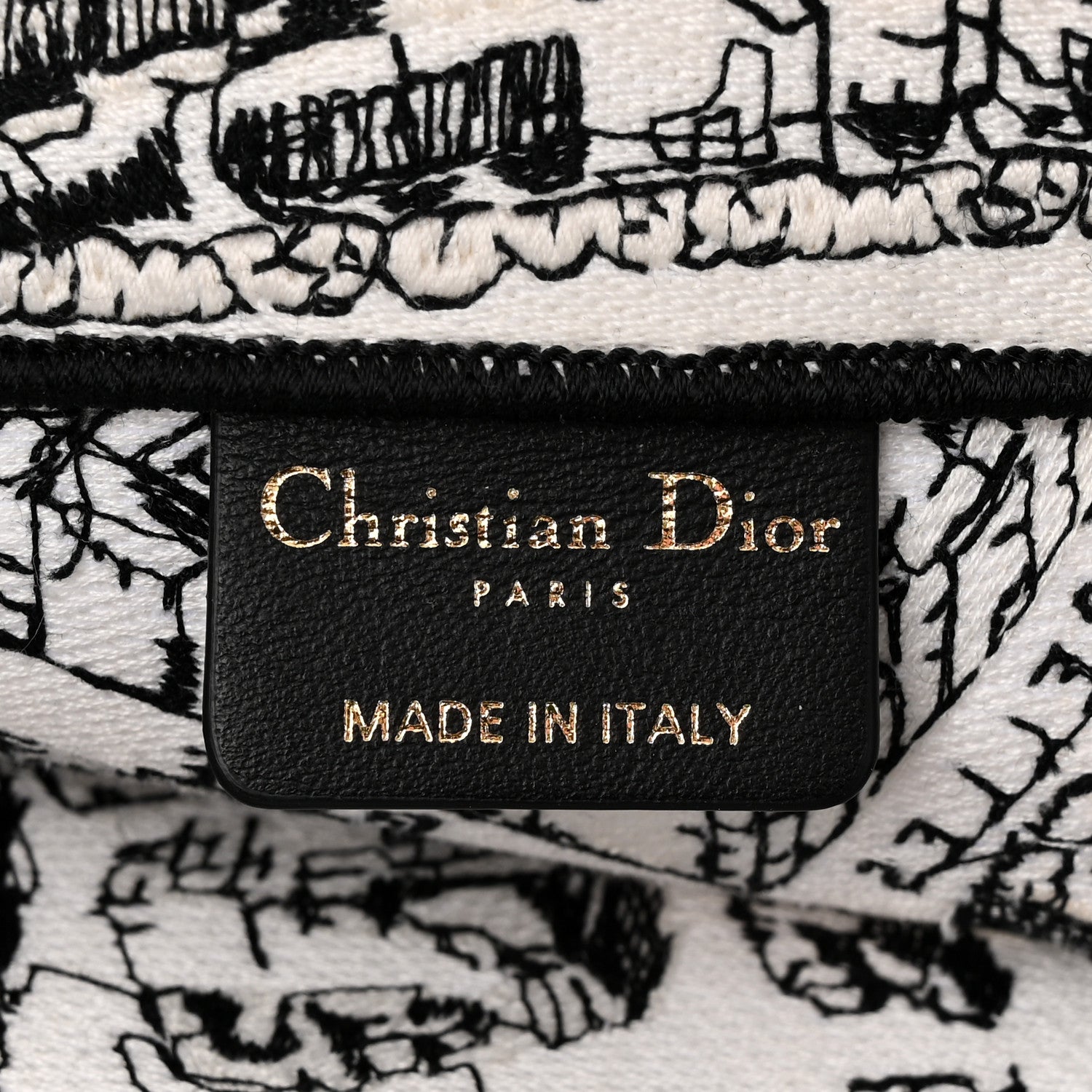 Christian Dior Canvas Embroidered Large Plan De Paris Book Tote White Black 7 of 13