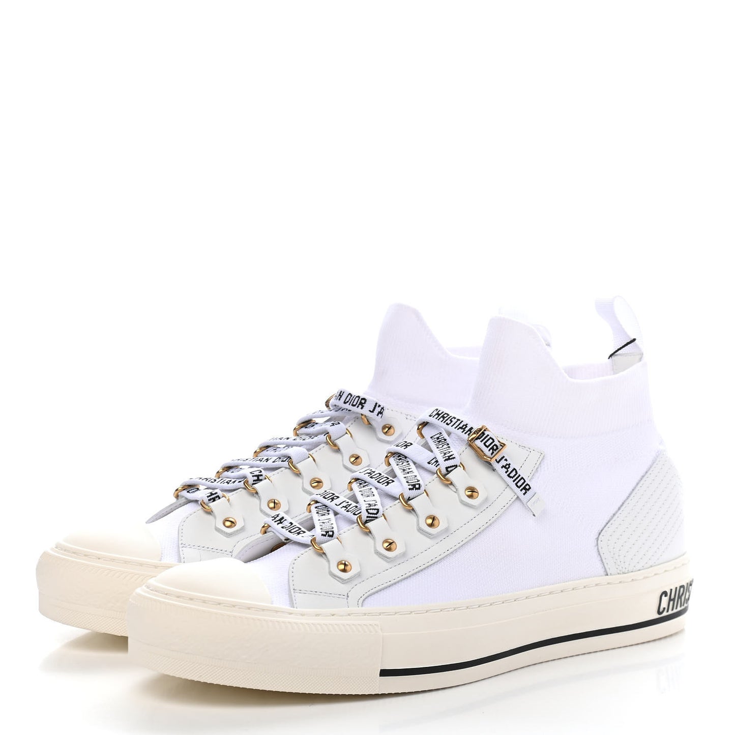 Technical Knit Calfskin Womens Walk'N'Dior High Top Sneakers 39.5 White
