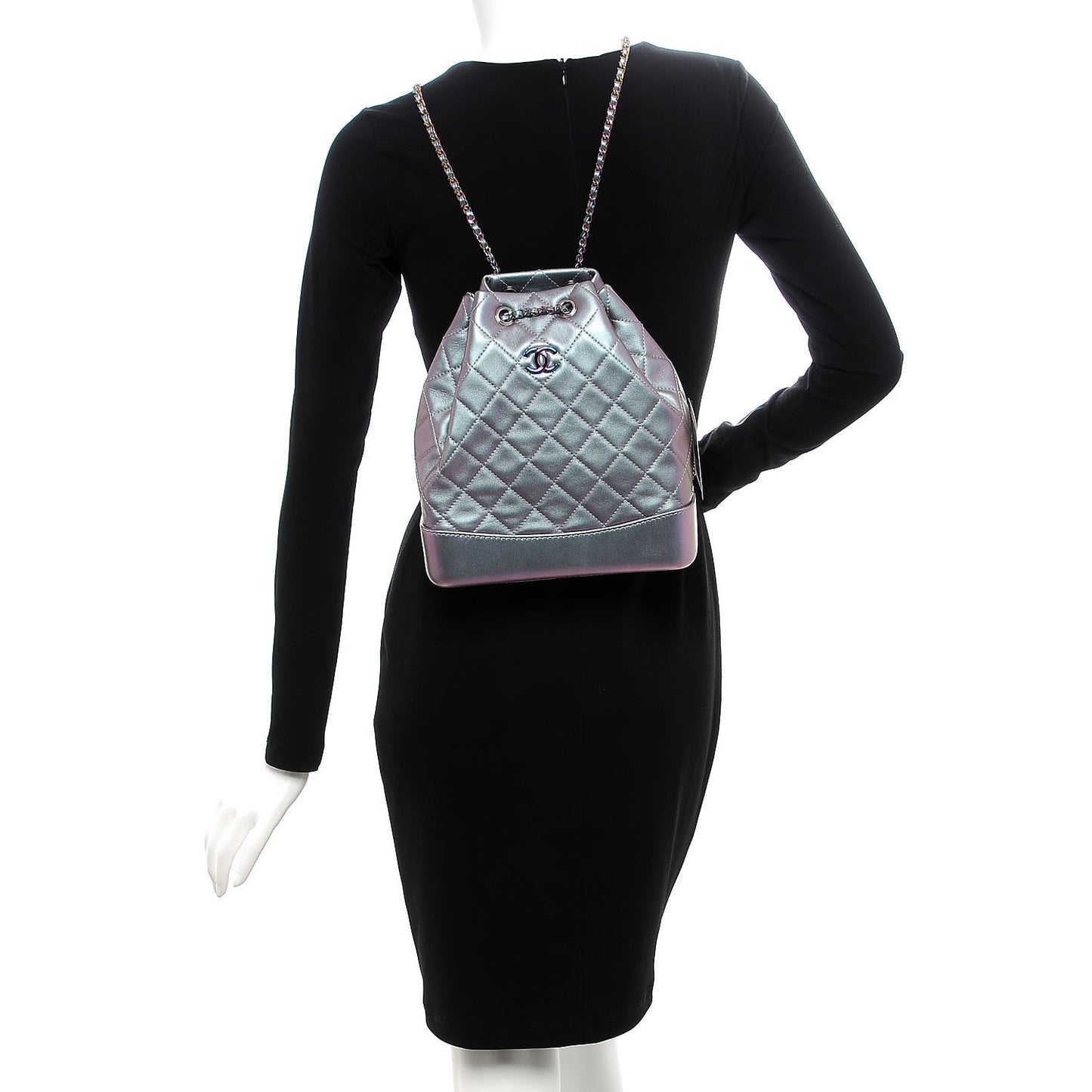 Iridescent Lambskin Calfskin Quilted Gabrielle Backpack Light Purple