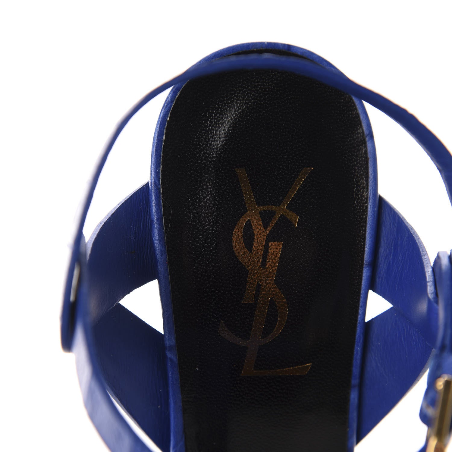 Saint Laurent Crocodile Embossed Leather Tribute 75 Platform Sandals 35 Blue Majorelle 8 of 10