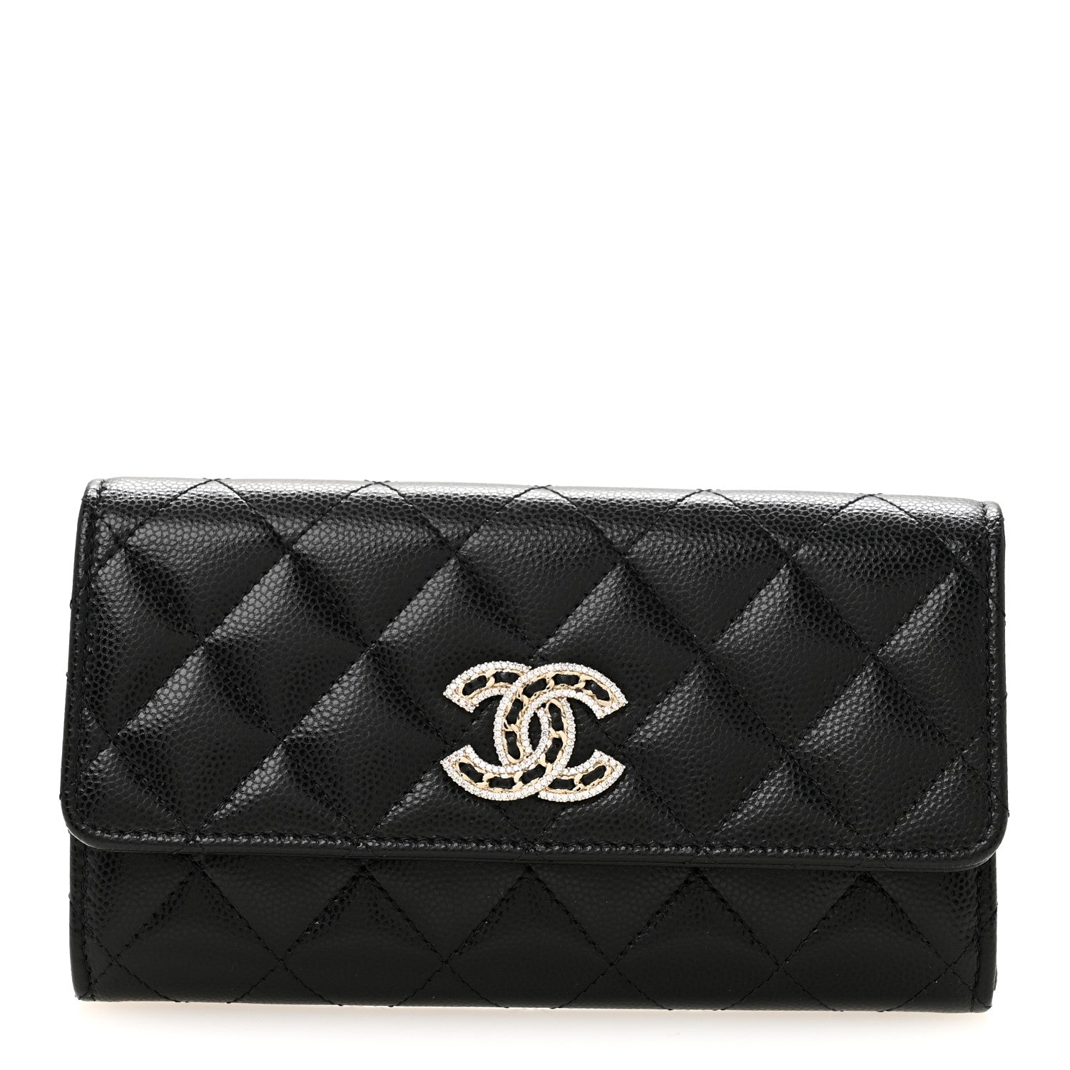 Chanel Caviar Quilted Crystal CC Large Gusset Flap Wallet Black 1 of 9