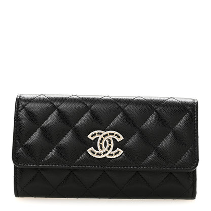 Chanel Caviar Quilted Crystal CC Large Gusset Flap Wallet Black 1 of 9
