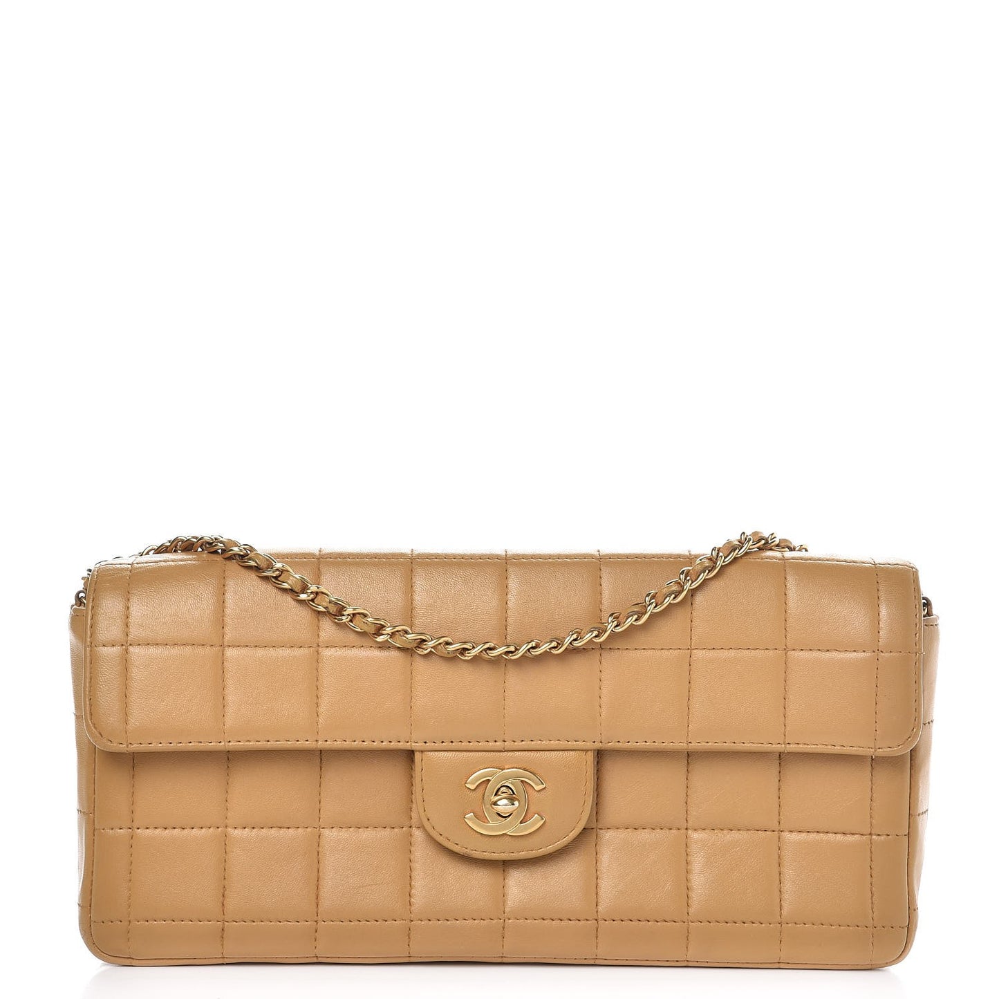 Lambskin East West Chocolate Bar Flap Beige