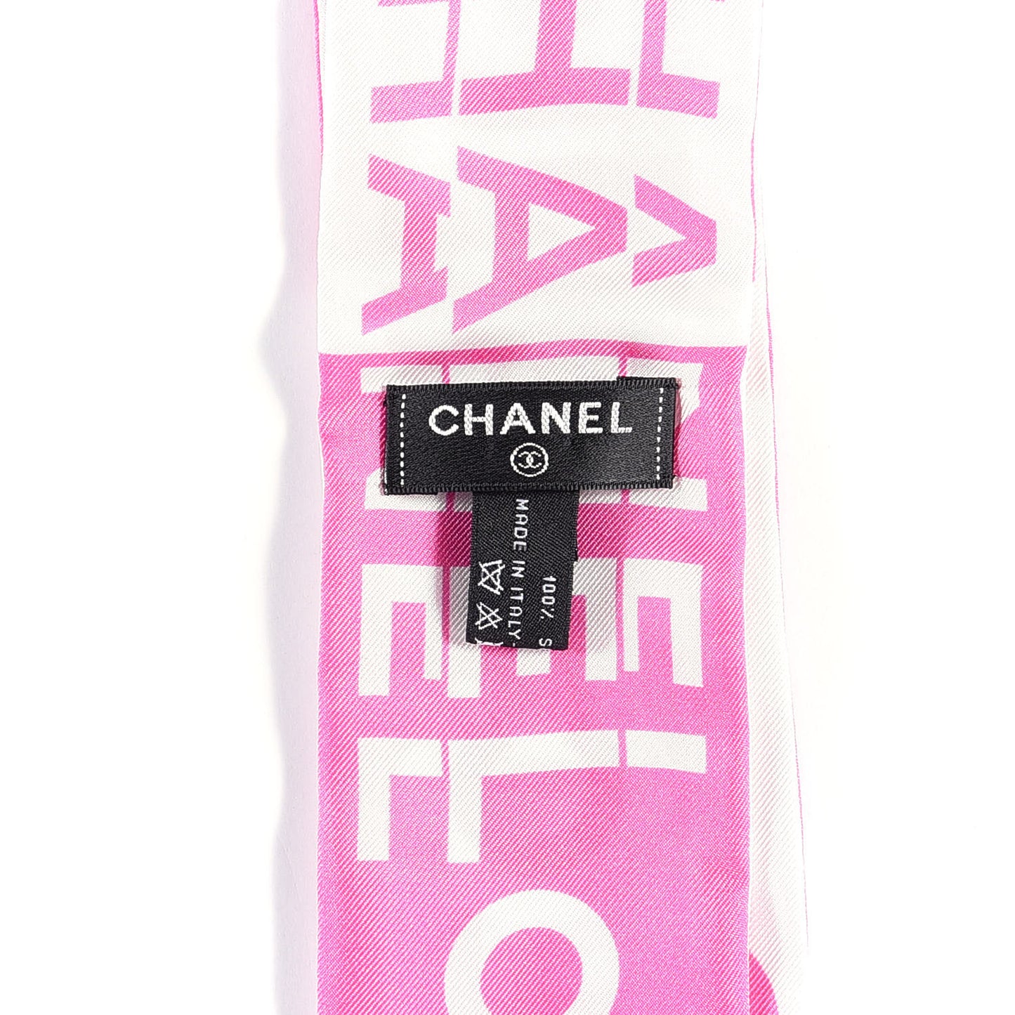 Silk Logo Slim Bandeau Scarf Fuchsia White