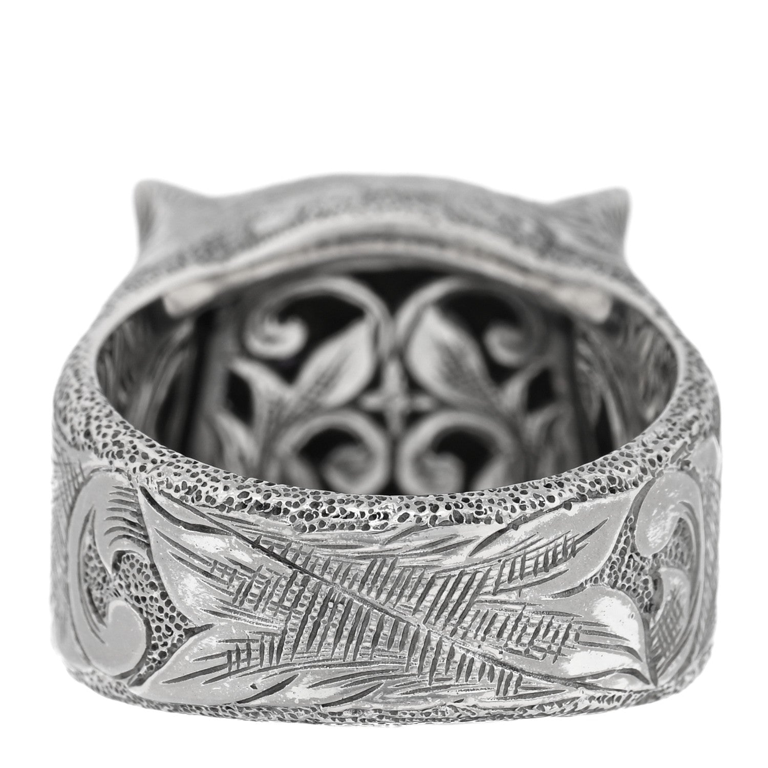 Gucci Sterling Silver Crystal Le Marche Des Merveilles Feline Head Ring 61 9.5 Purple 4 of 7