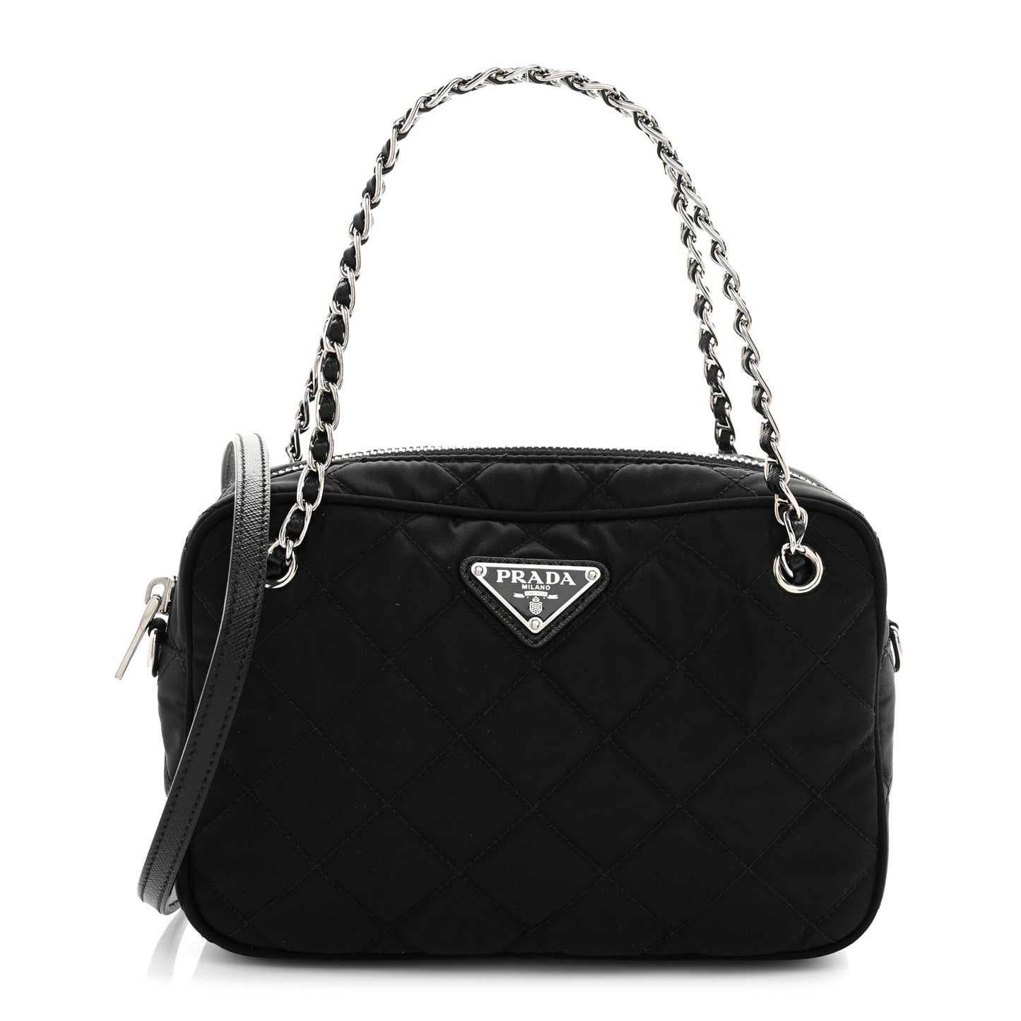 Nylon Tessuto Impuntu Quilted Bandoliera Crossbody Bag Black
