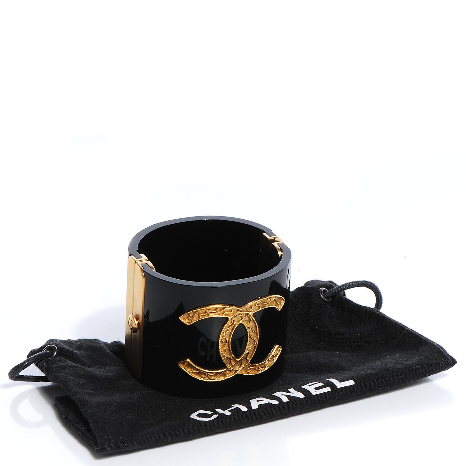 Chanel Resin CC Cuff Black Gold 5 of 10