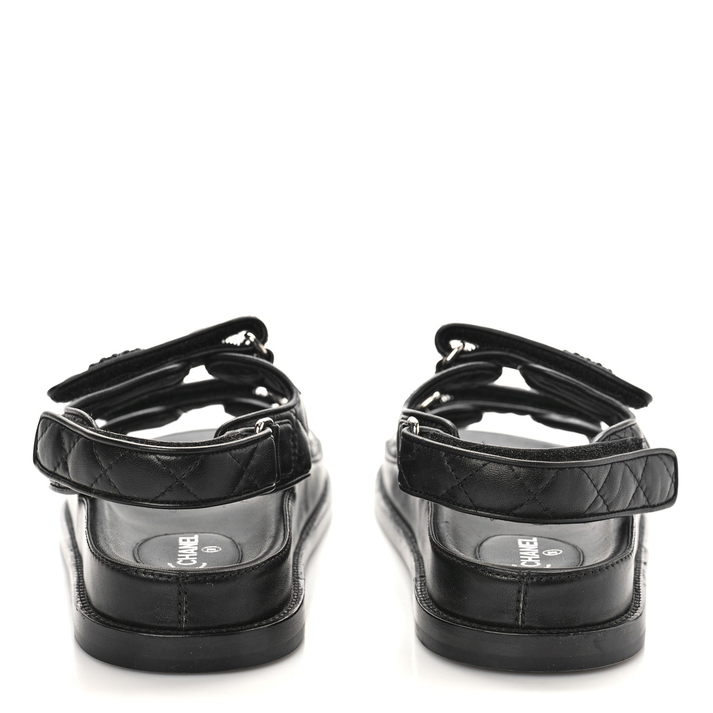 Lambskin Quilted Velcro Dad Sandals 38.5 Black