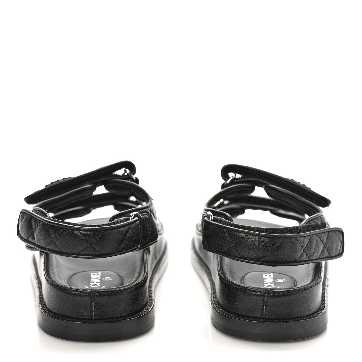 Chanel Lambskin Quilted Velcro Dad Sandals 38.5 Black 5 of 8