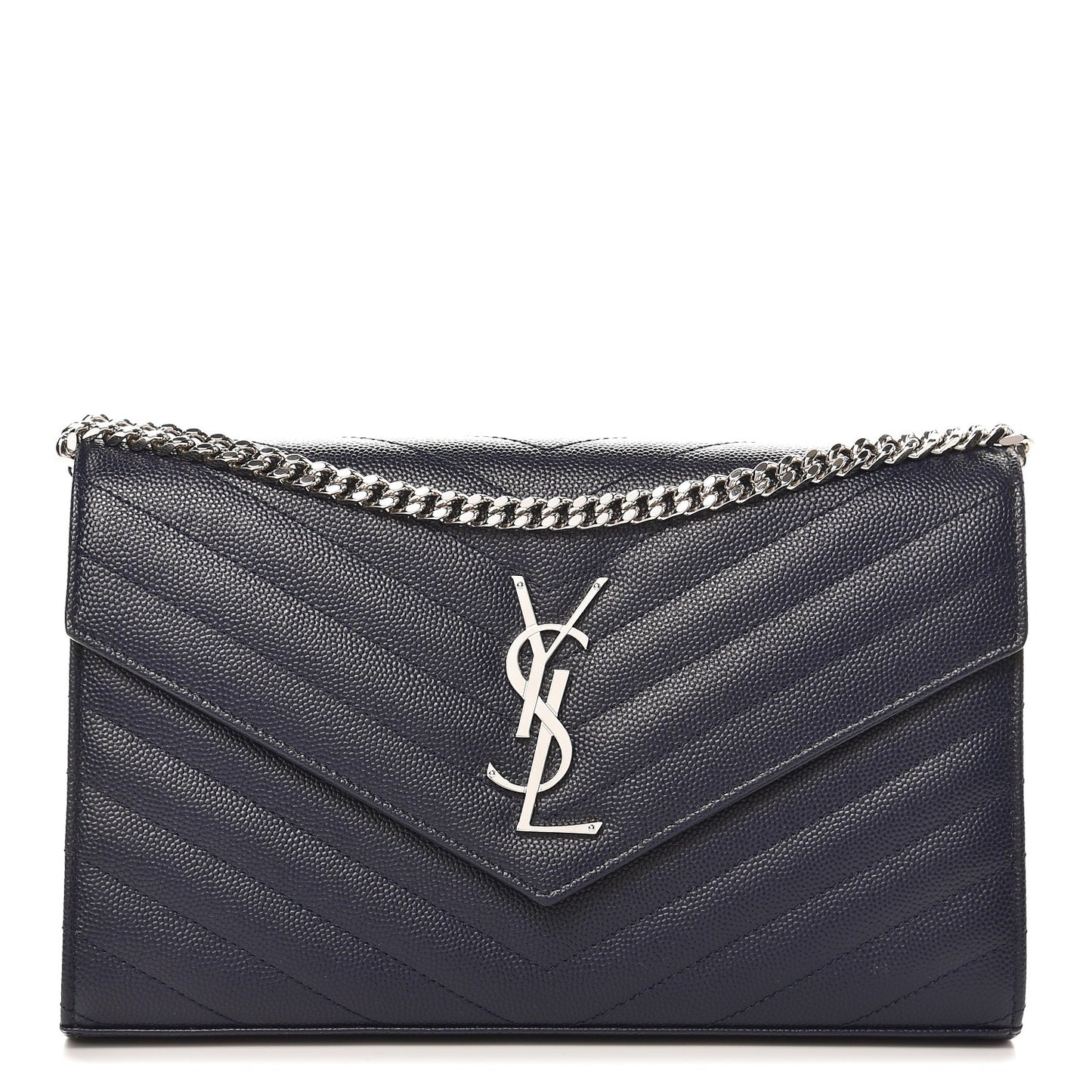 Grain De Poudre Matelasse Chevron Monogram Chain Wallet Deep Marine