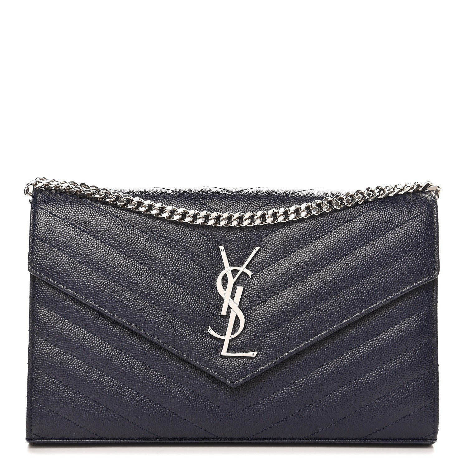 Saint Laurent Grain De Poudre Matelasse Chevron Monogram Chain Wallet Deep Marine 1 of 7