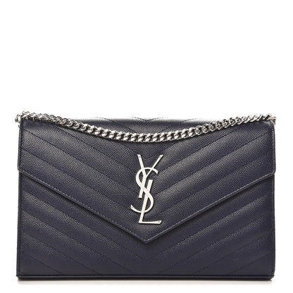 Saint Laurent Grain De Poudre Matelasse Chevron Monogram Chain Wallet Deep Marine 1 of 7