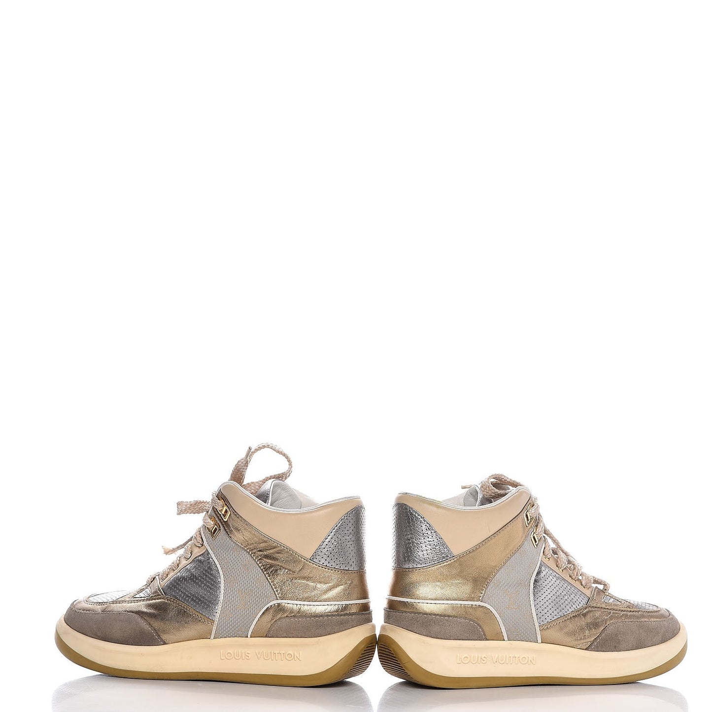 Metallic Calfskin Perforated High Top Sneakers 36.5 Gold Silver