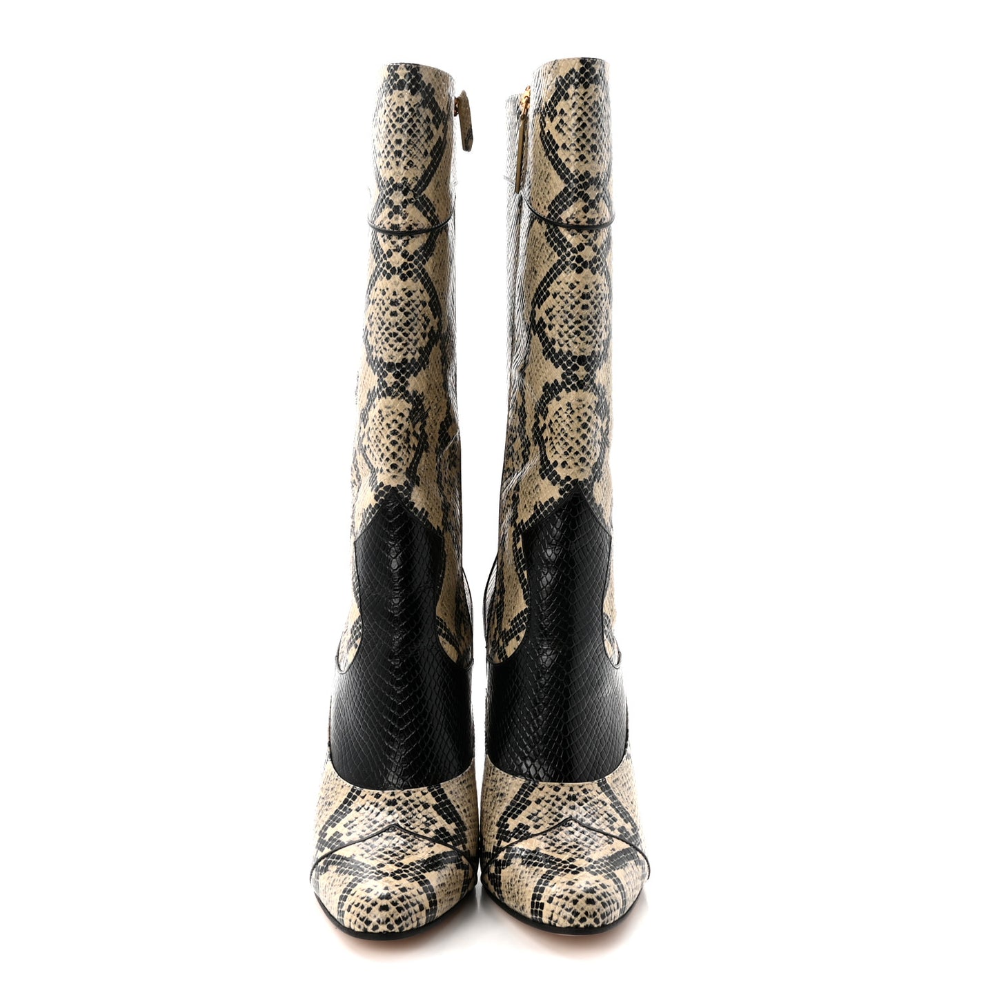 Calfskin Python Print Knee High Boots 38 Beige Avana