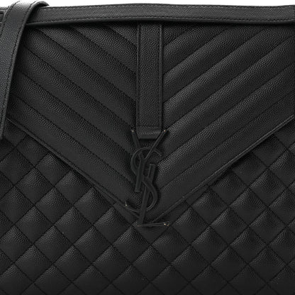 Saint Laurent Grain De Poudre Textured Mixed Matelasse Large Triquilt Monogram Monochrome Satchel Black 8 of 10
