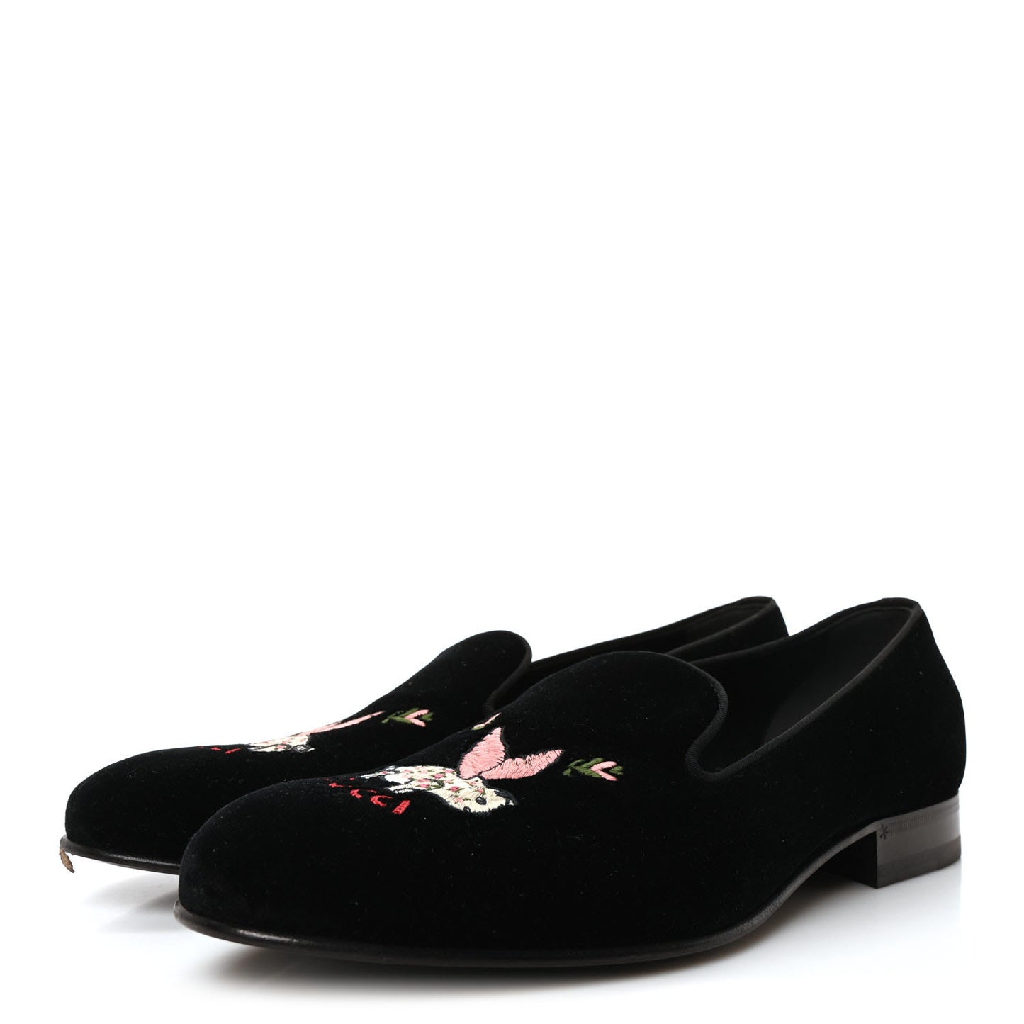 Velvet Embroidered Mens Loafers 8 Black