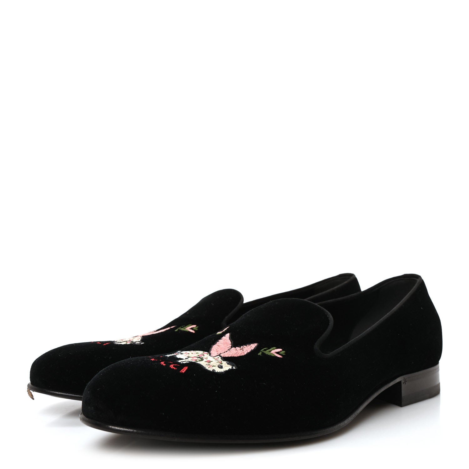 Gucci Velvet Embroidered Mens Loafers 8 Black 4 of 10