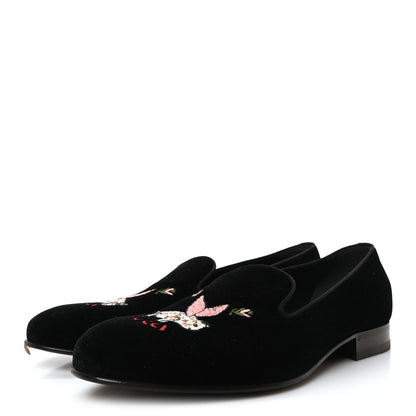 Gucci Velvet Embroidered Mens Loafers 8 Black 4 of 10