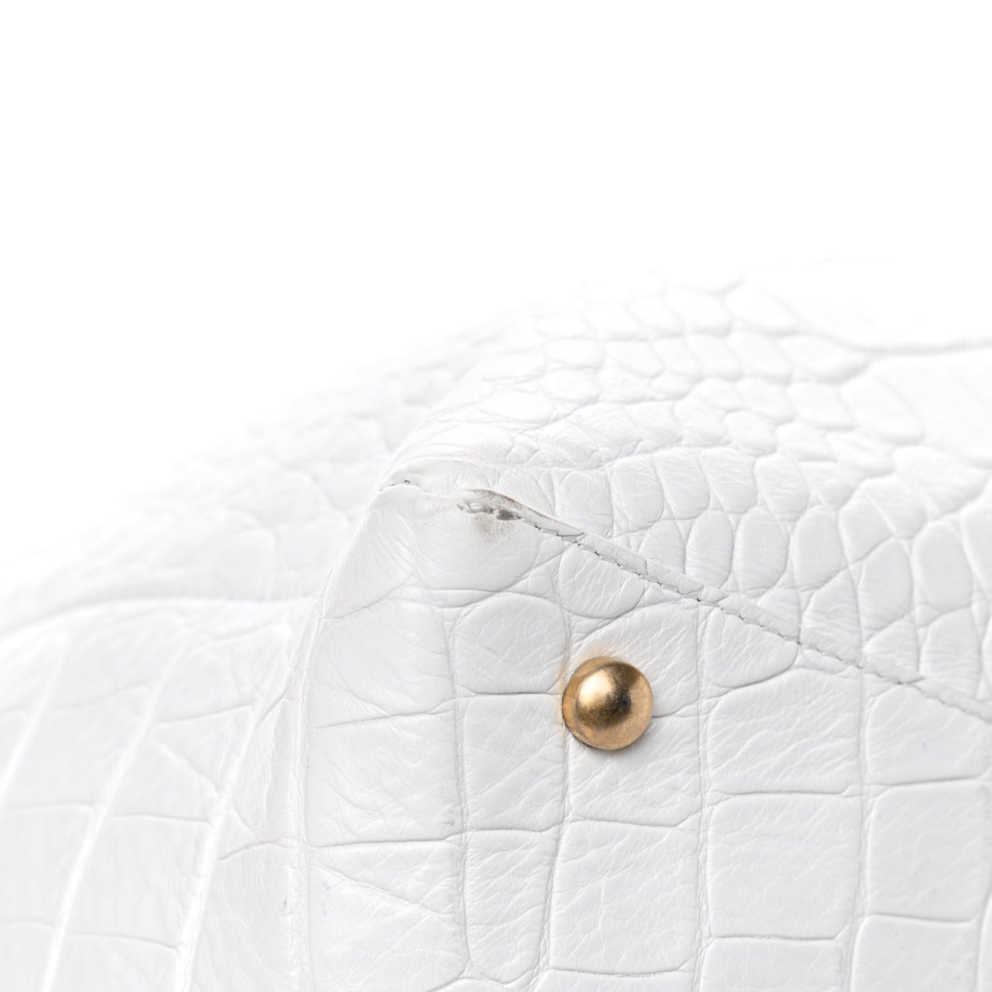 Calfskin Crocodile Embossed Large Cocodile Shopping Tote White