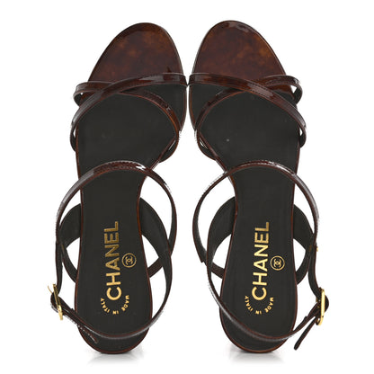 Chanel Patent Tortoise Ankle Strap Sandals 38 Marron Bronze 2 of 9
