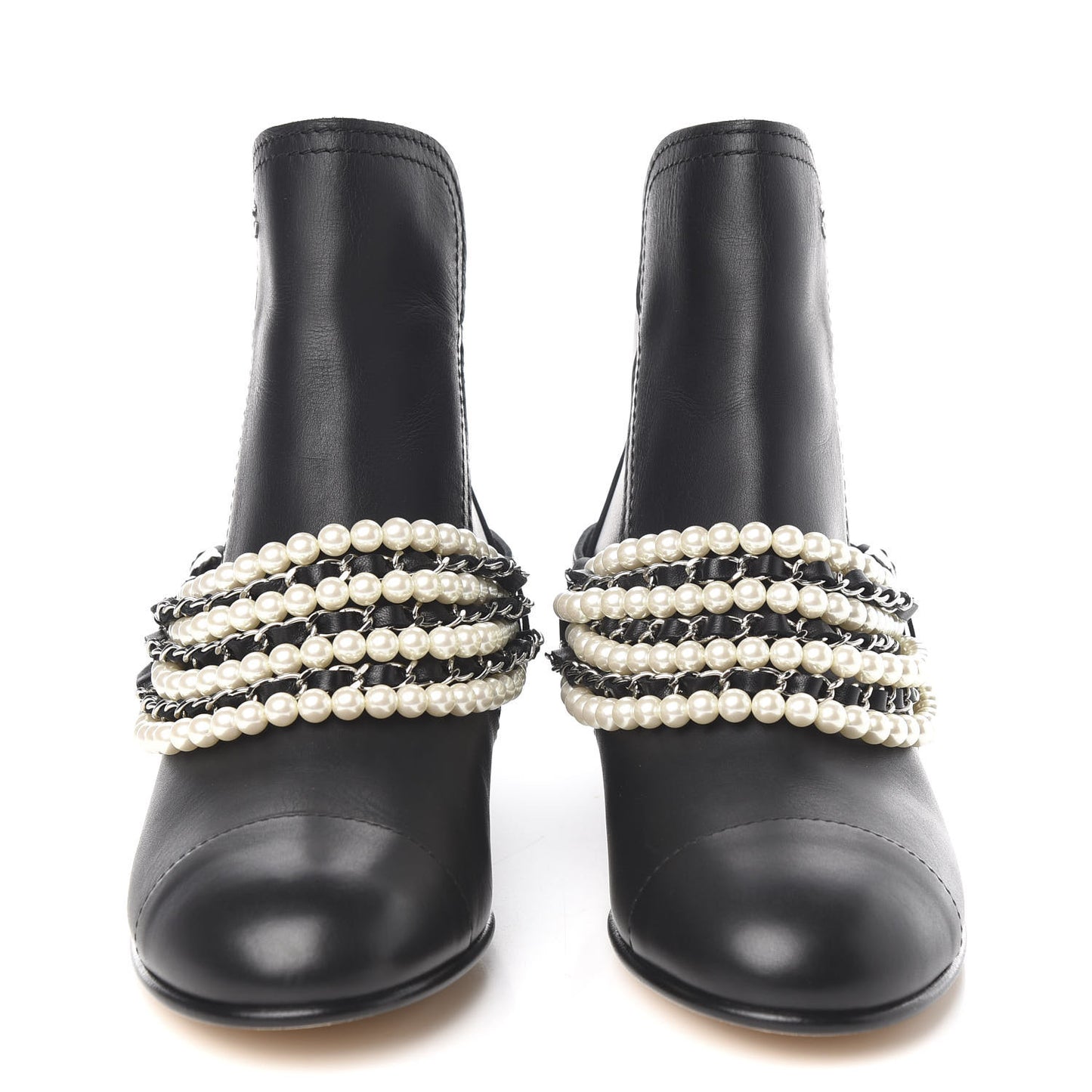 Calfskin Pearl Cap Toe Short Boots 39.5 Black