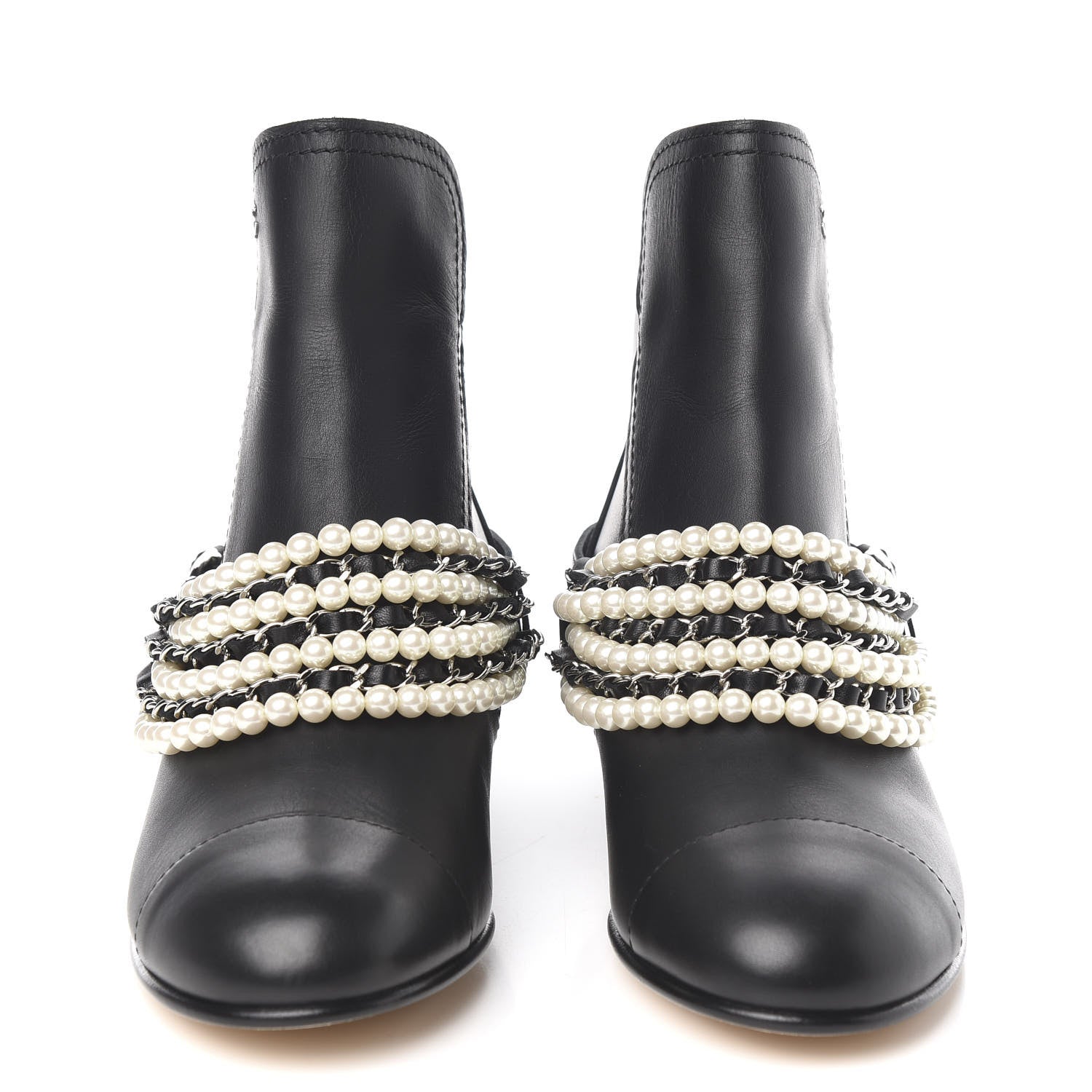Chanel Calfskin Pearl Cap Toe Short Boots 39.5 Black 2 of 9