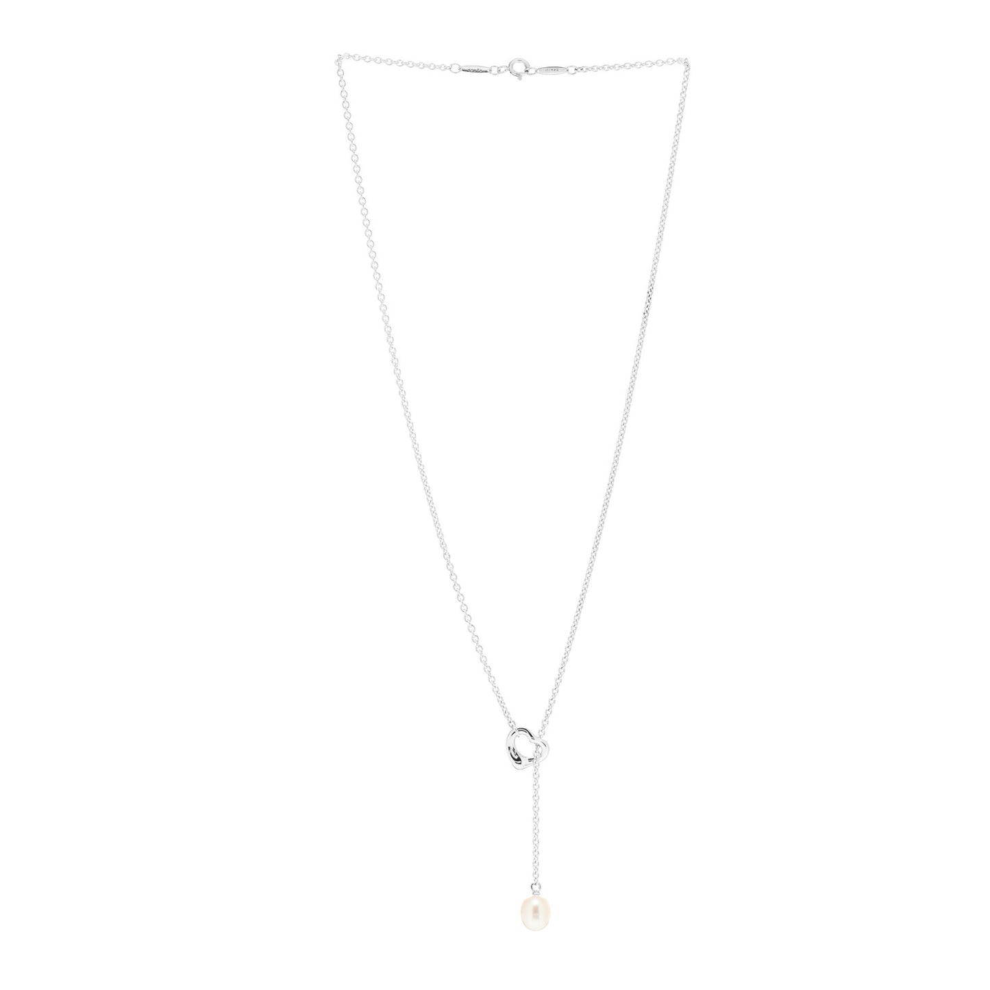 Sterling Silver Pearl 7.5-8mm Elsa Peretti Open Heart Lariat Necklace