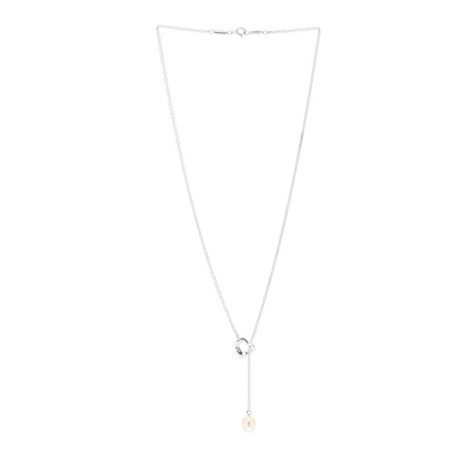 Tiffany Sterling Silver Pearl 7.5-8mm Elsa Peretti Open Heart Lariat Necklace 3 of 4