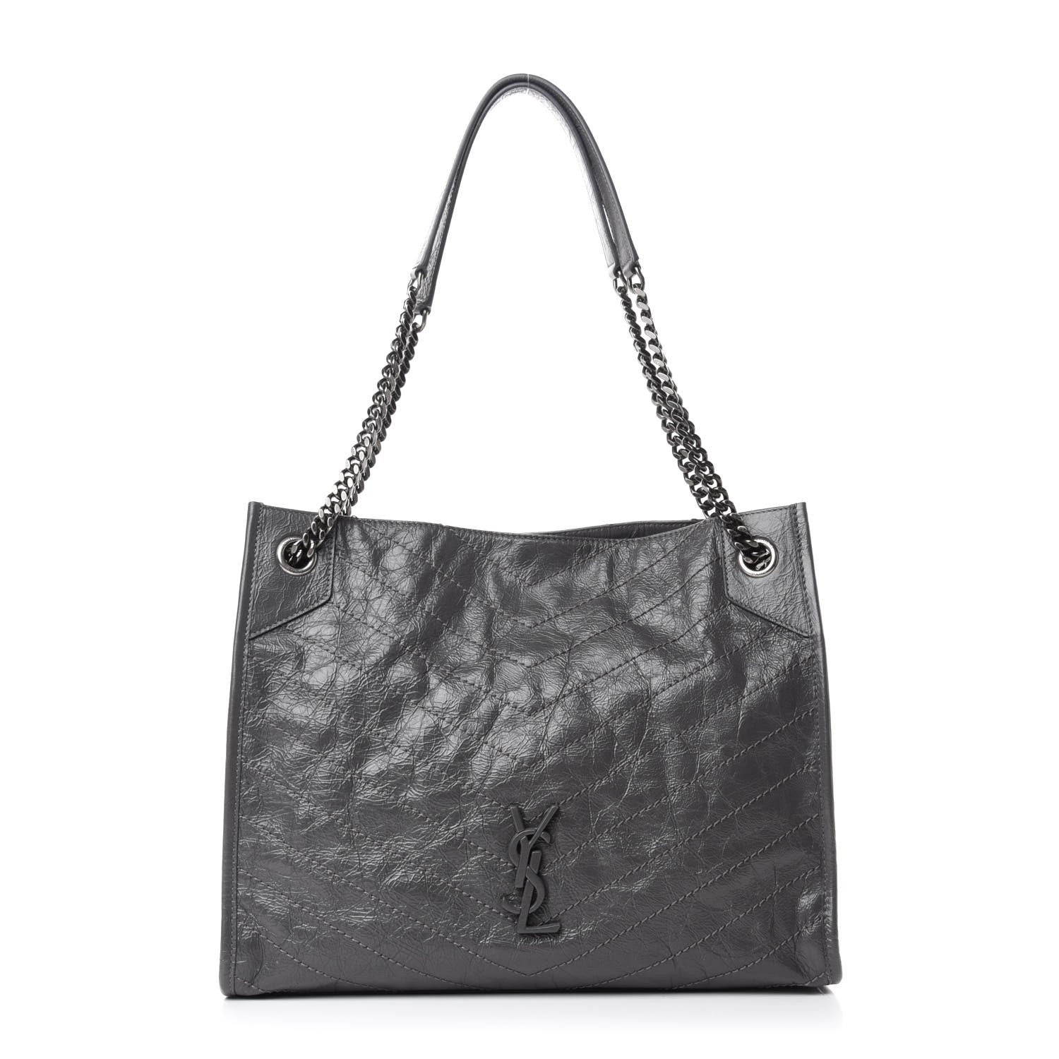 Saint Laurent Crinkled Calfskin Matelasse Monogram Medium Niki Shopper Tote Smog 1 of 10