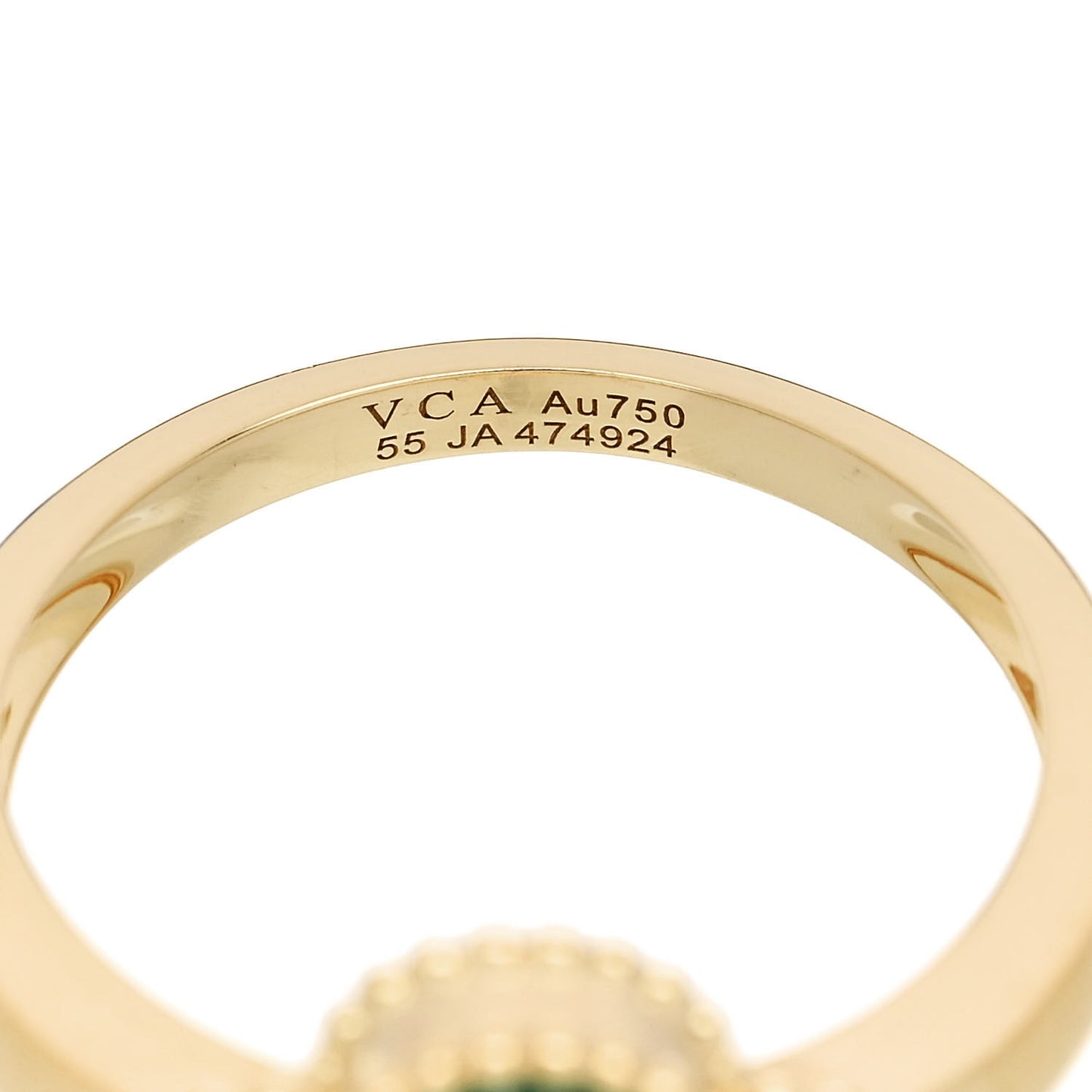 18K Yellow Gold Diamond Malachite Vintage Alhambra Ring 55 7.25