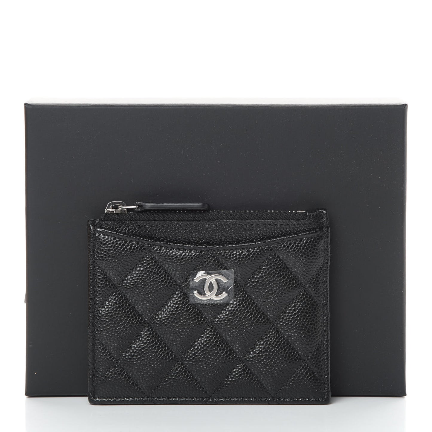 Caviar Quilted CC Zip Card Holder Black