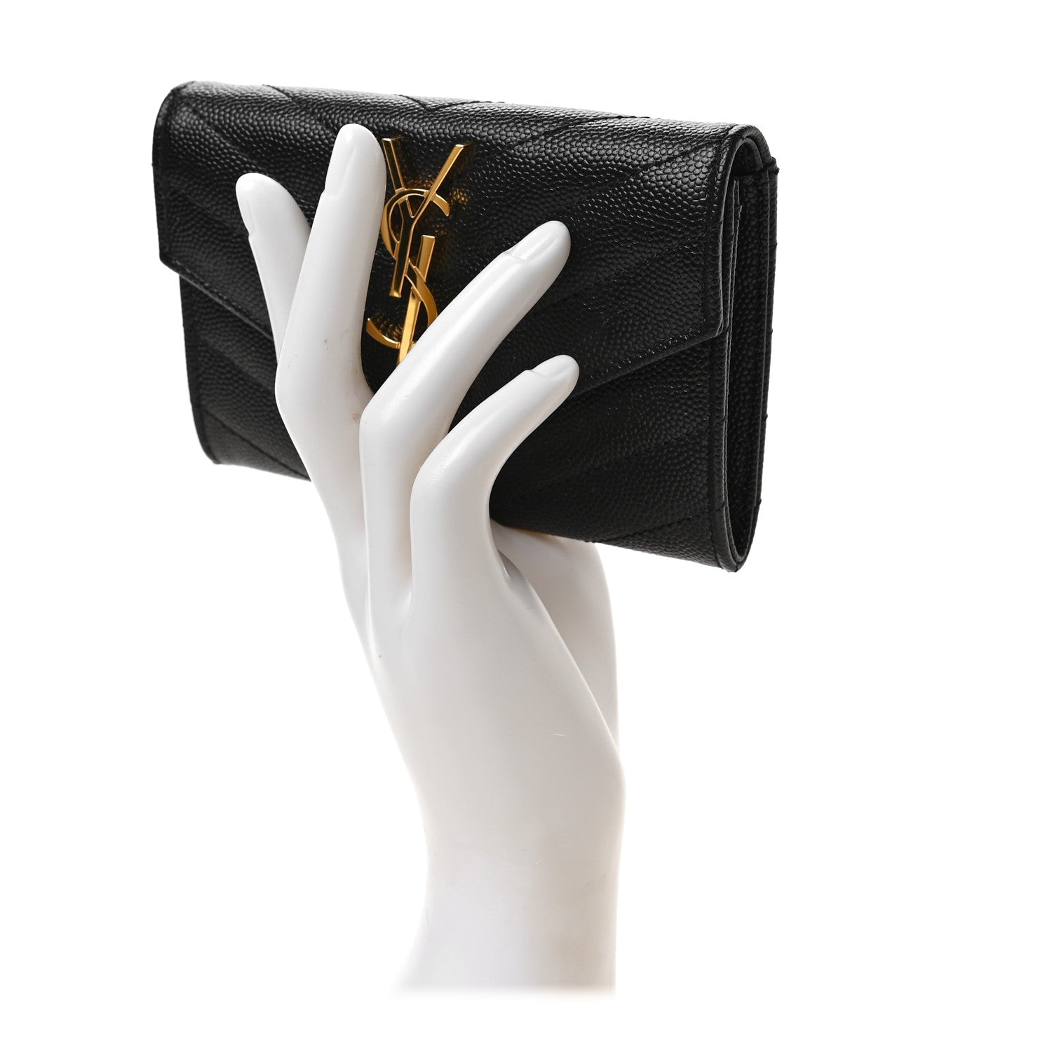 Saint Laurent Grain De Poudre Matelasse Chevron Small Monogram Envelope Wallet Black 2 of 6