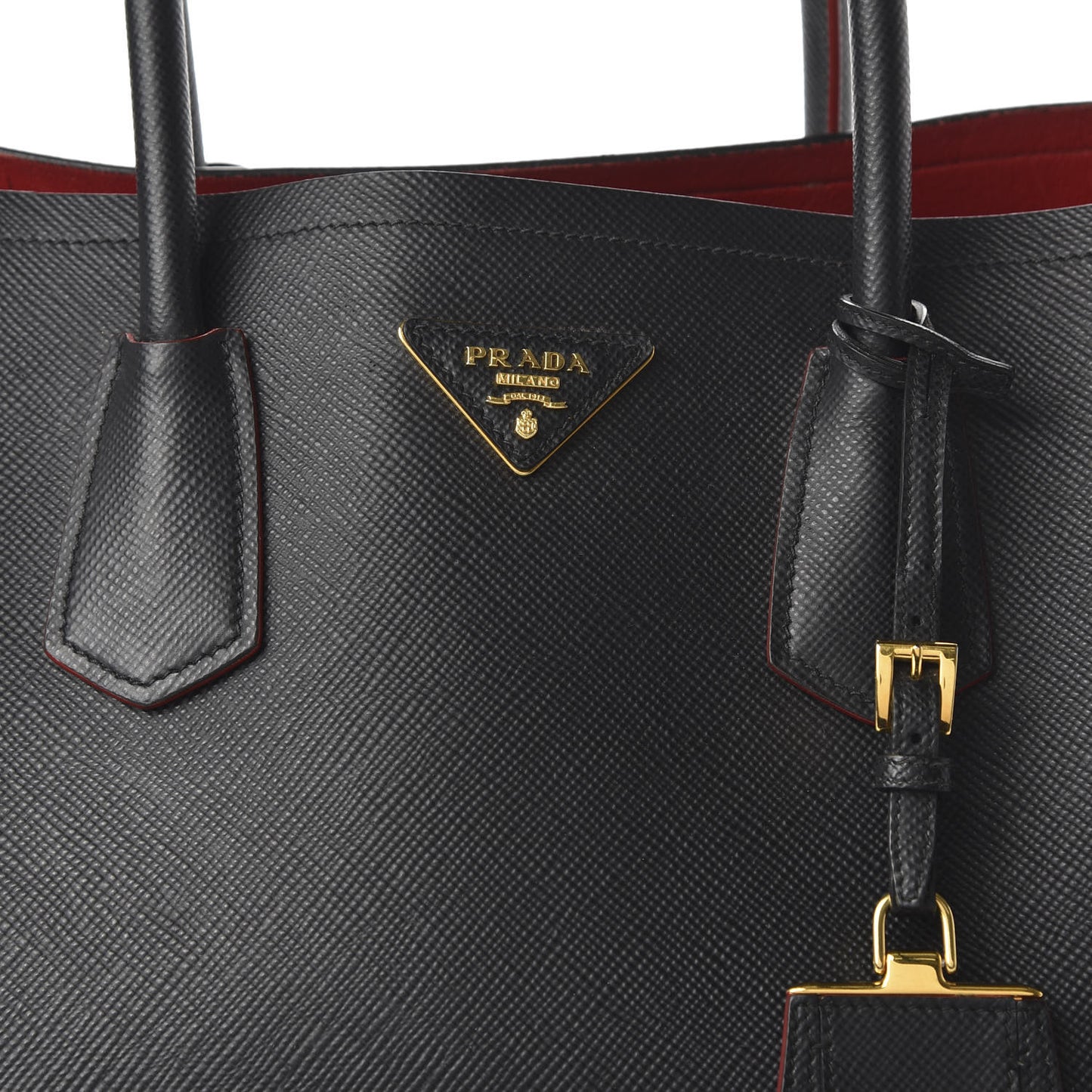 Saffiano Cuir Medium Double Bag Black Fuoco