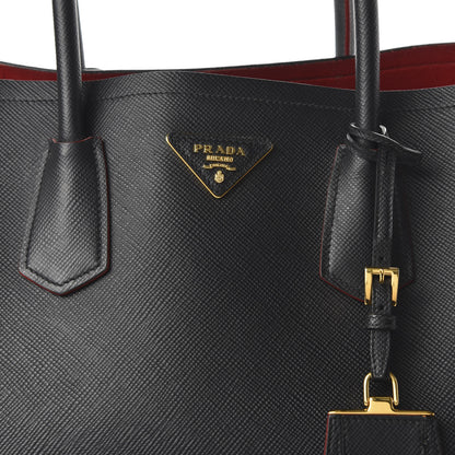 Prada Saffiano Cuir Medium Double Bag Black Fuoco 9 of 17