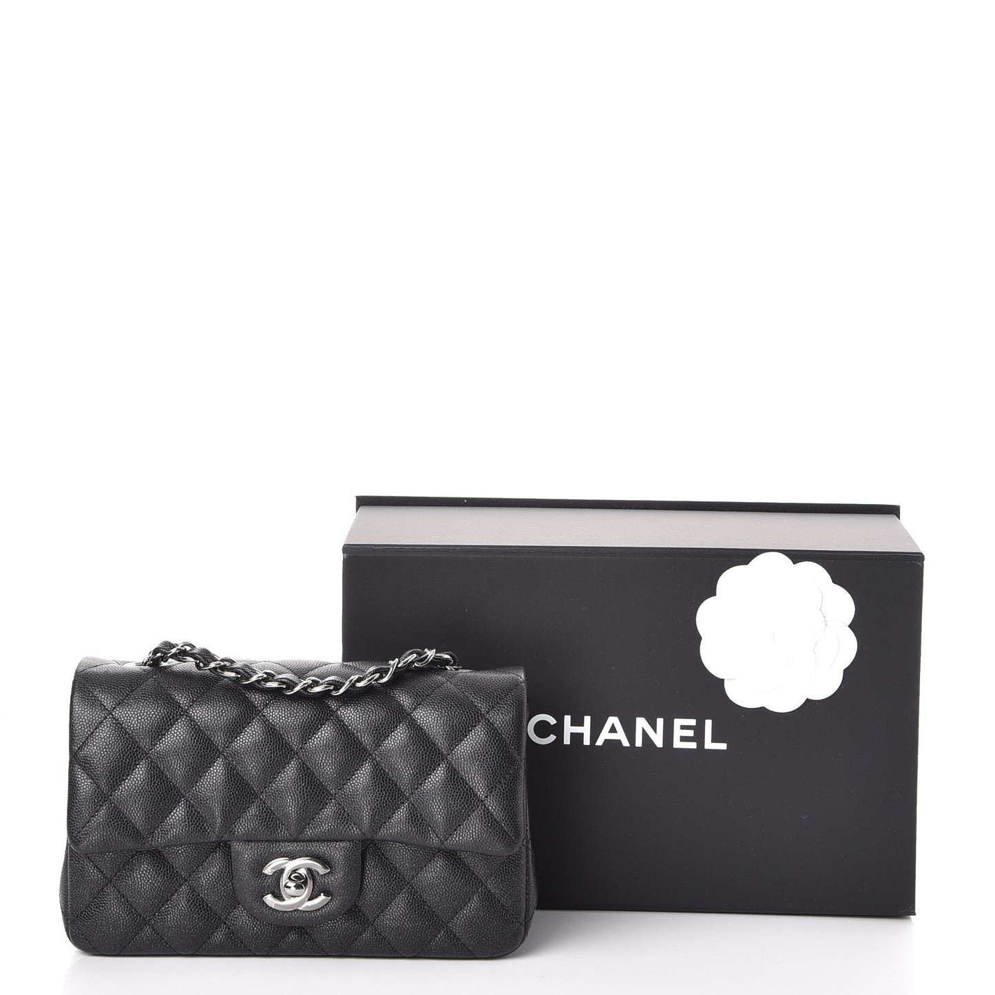 Iridescent Caviar Quilted Mini Rectangular Flap Black