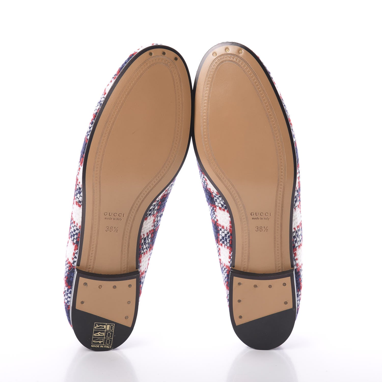 Gucci Vintage Tweed Check Horsebit Womens Jordaan Loafers 38.5 White Hibiscus Red Marine 7 of 7