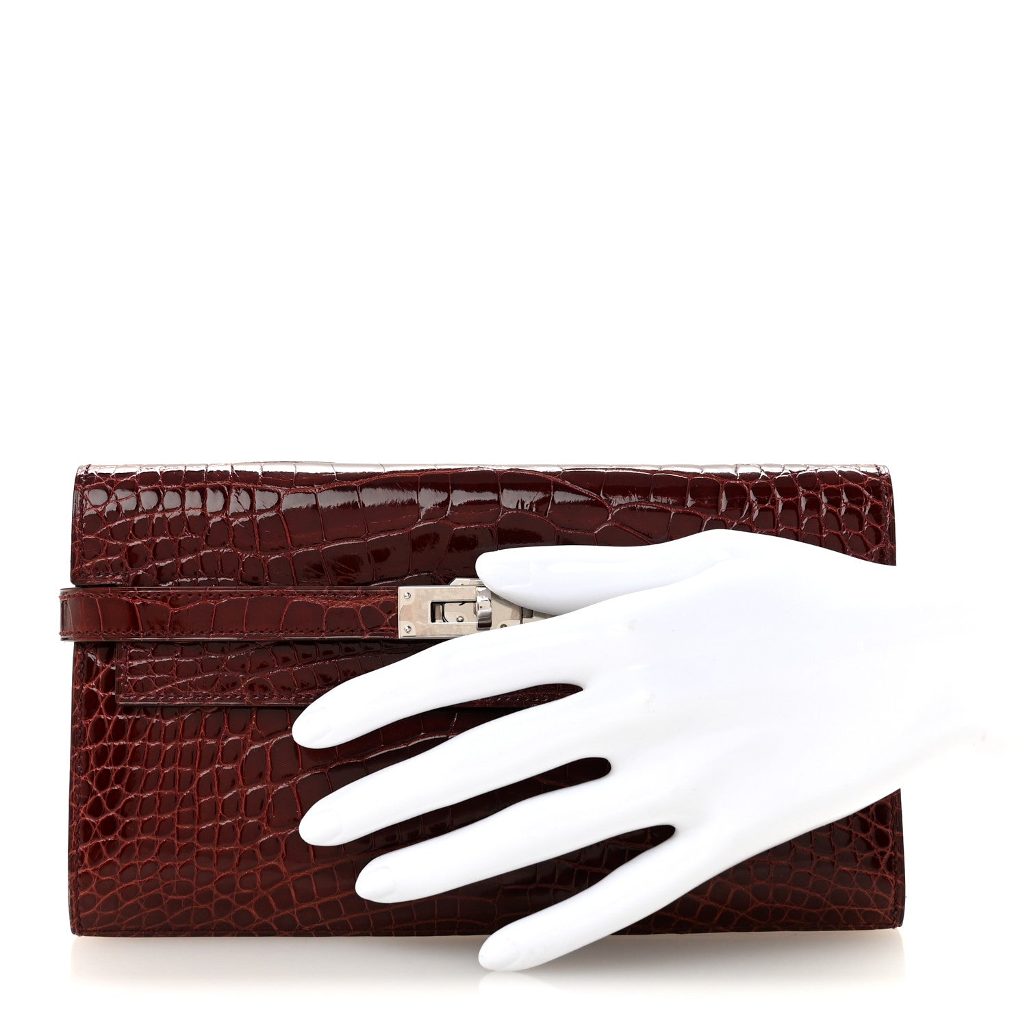 Hermes Shiny Alligator Kelly Longue Wallet Bourgogne 2 of 9