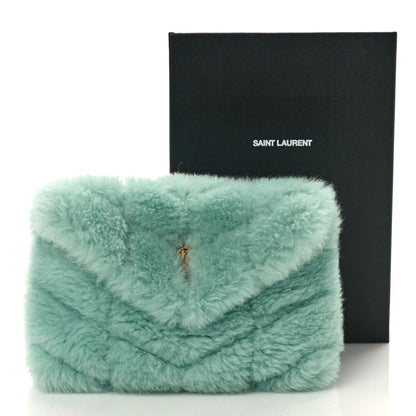 Saint Laurent Shearling Quilted Monogram Loulou Puffer Pouch Clutch Iced Mint 10 of 10