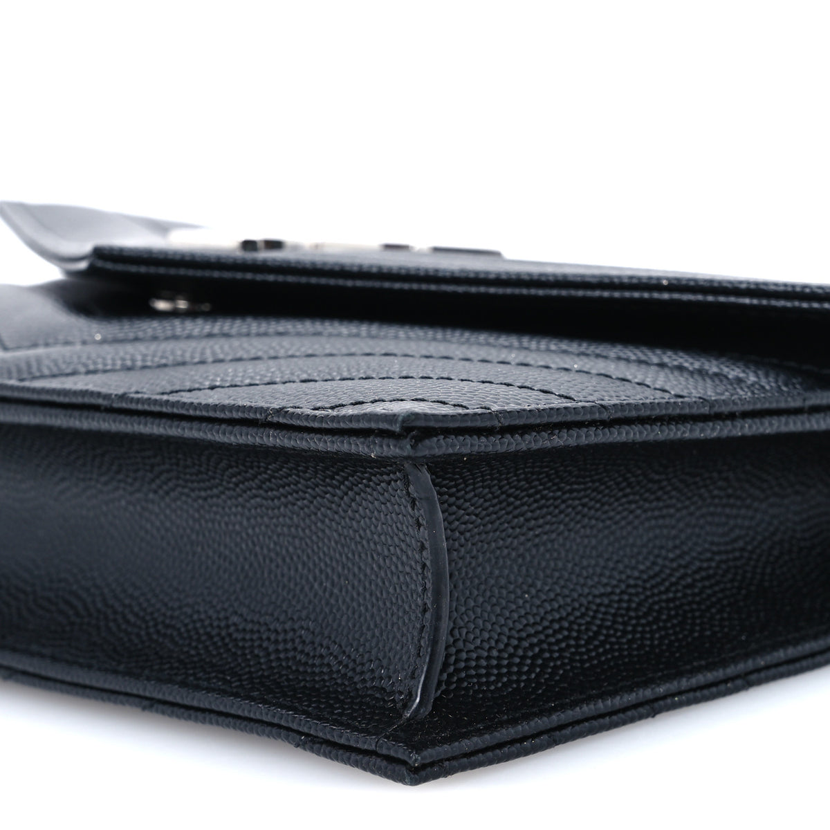 Saint Laurent Grain De Poudre Matelasse Chevron Monogram Envelope Chain Wallet Black 8 of 9