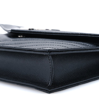 Saint Laurent Grain De Poudre Matelasse Chevron Monogram Envelope Chain Wallet Black 8 of 9